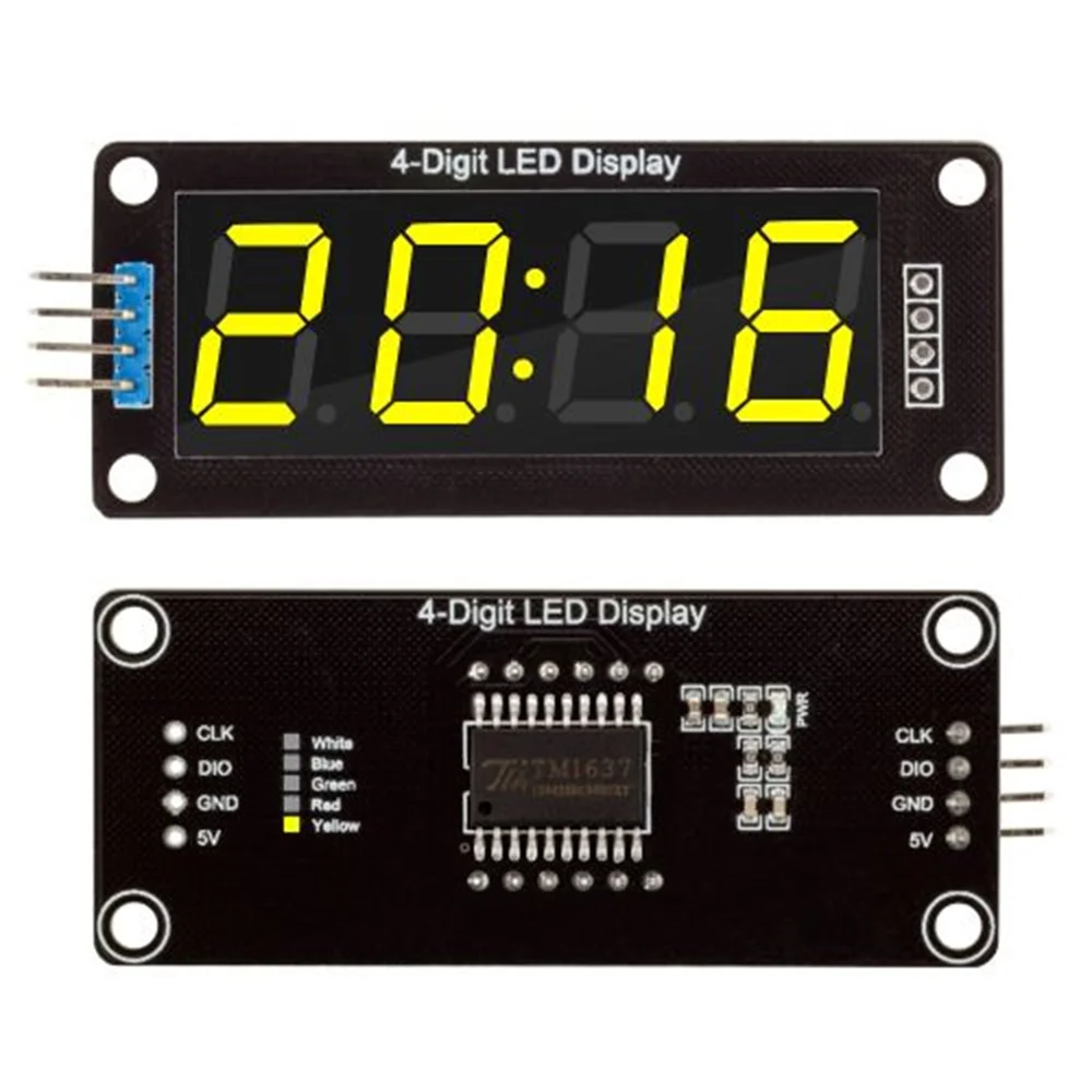 Módulo de pantalla LED TM1637 para Arduino, 4 dígitos, 7 segmentos, 0,56 pulgadas, tubo Indicador de reloj de tiempo, rojo, azul, verde, amarillo,