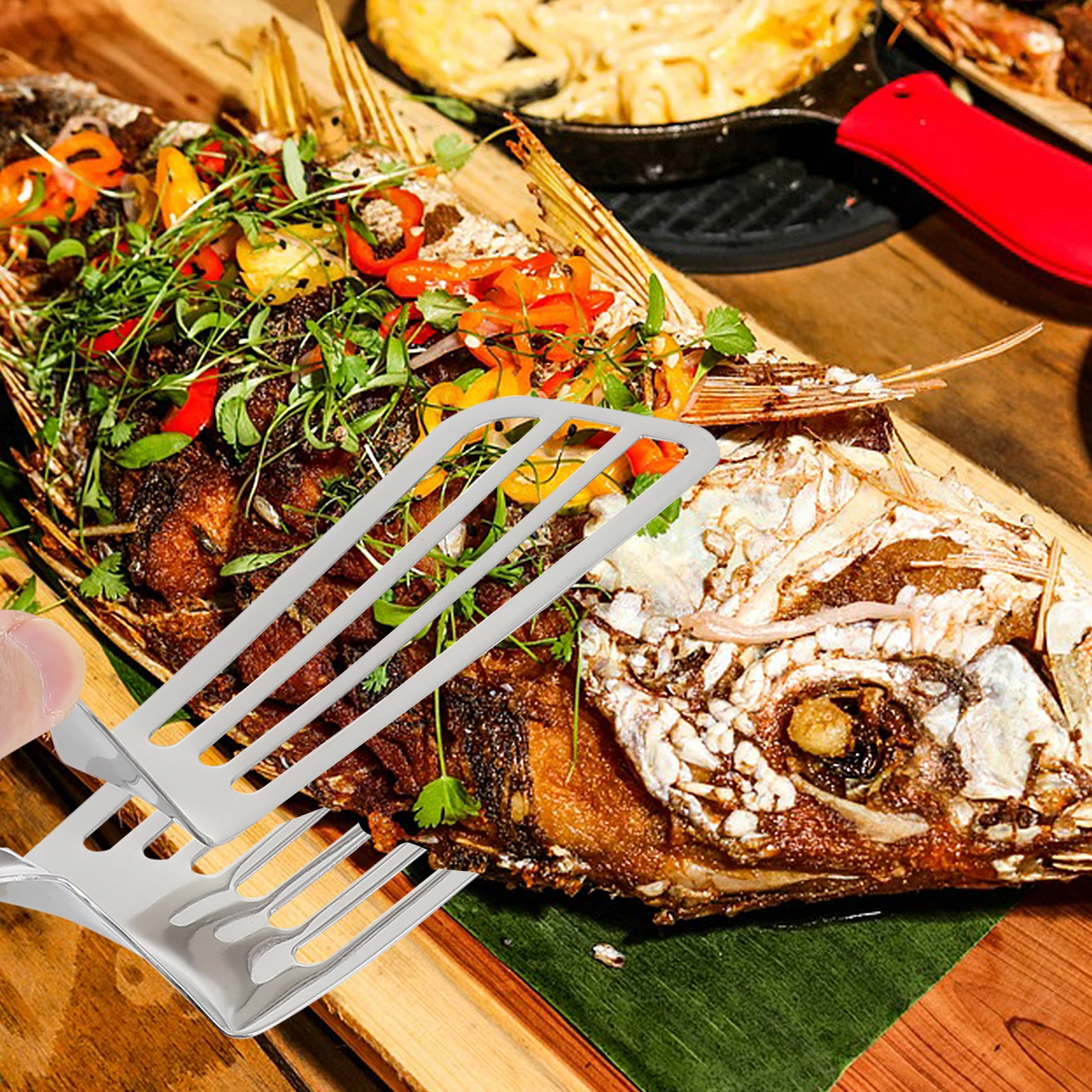 

Stainless Steel Food Tongs Barbecue Turners Fish Spatula Multi-Function Metal Spatula Tongs Steak Clamps Kitchen Clamps Grilling