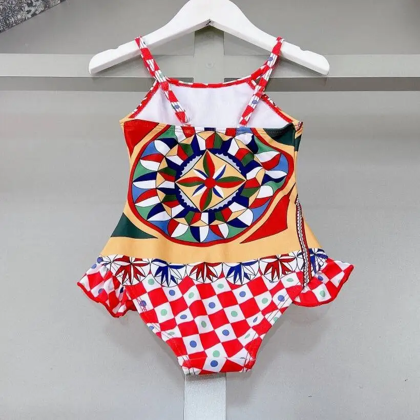 High end children swimsuit factory wholesale 2024 summer new girl one-piece swimsuit children suspender bikini swim wear 1-12y