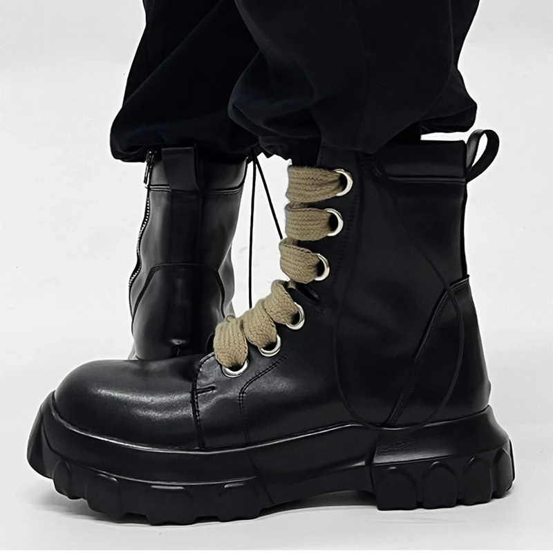 italian brand designer boots for men fashion platform shoes cowboy original leather boot punk gothic high motorcycle botas male - view 3
