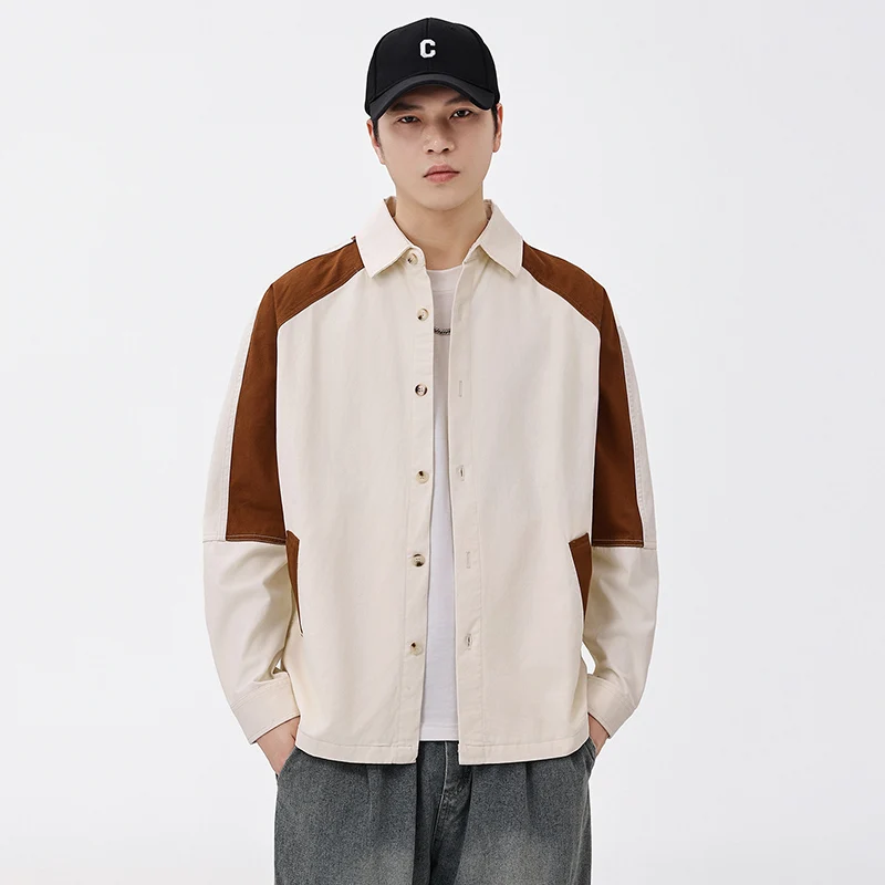 Splice Fashion Pure Cotton Cargo Shirt Men Loose Casual Long Sleeve Cityboy Streetwear Vintage Shirts Blouses Jacket