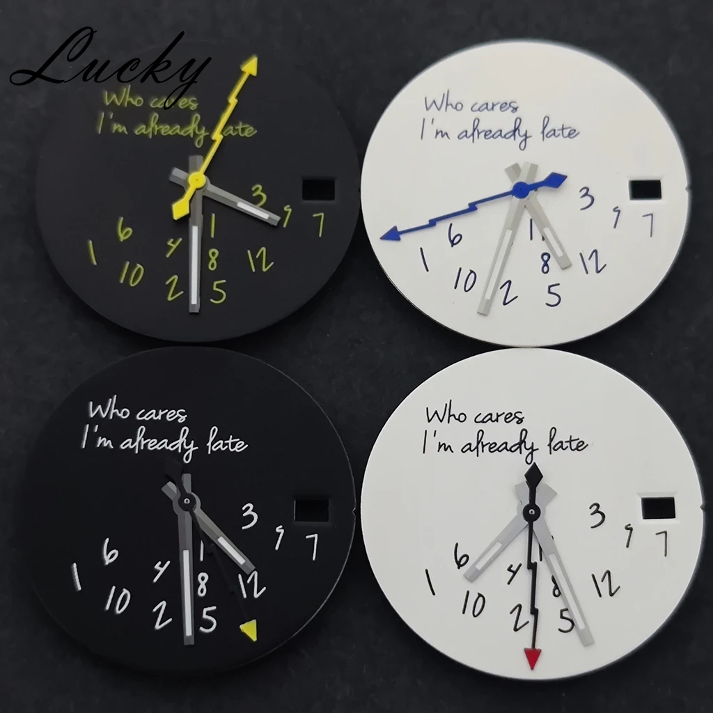New Log Modified Watch Face 28.5mm Lightning Second Hands DIY Watch Dial Fits NH35 Movement Who Cares Lt's Already Late Watch ﻿
