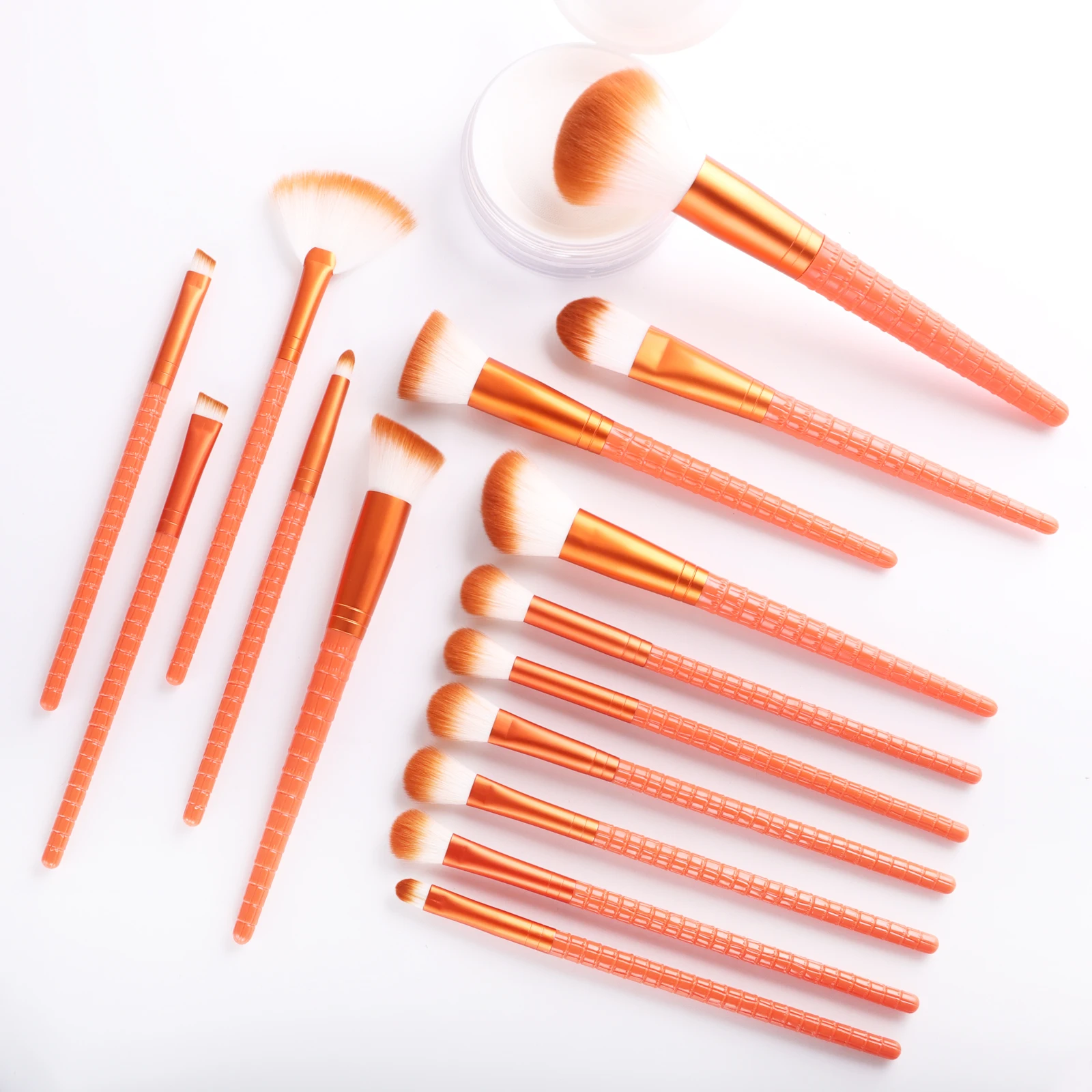  15Pcs Textured Handle Makeup Brushes, Soft Synthetic Powder Blush Contour Eyeshadow Brush Kit