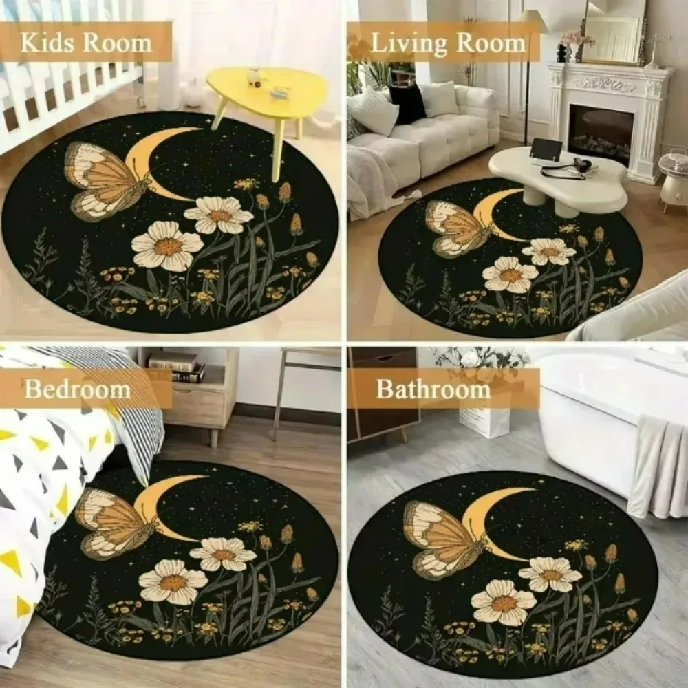 Beautifully Round Casual Rug WIth Pink Cloud and Rainbow Crown Pattern,rug for Home Decor, Complementing Room Tables, Chairs view 6