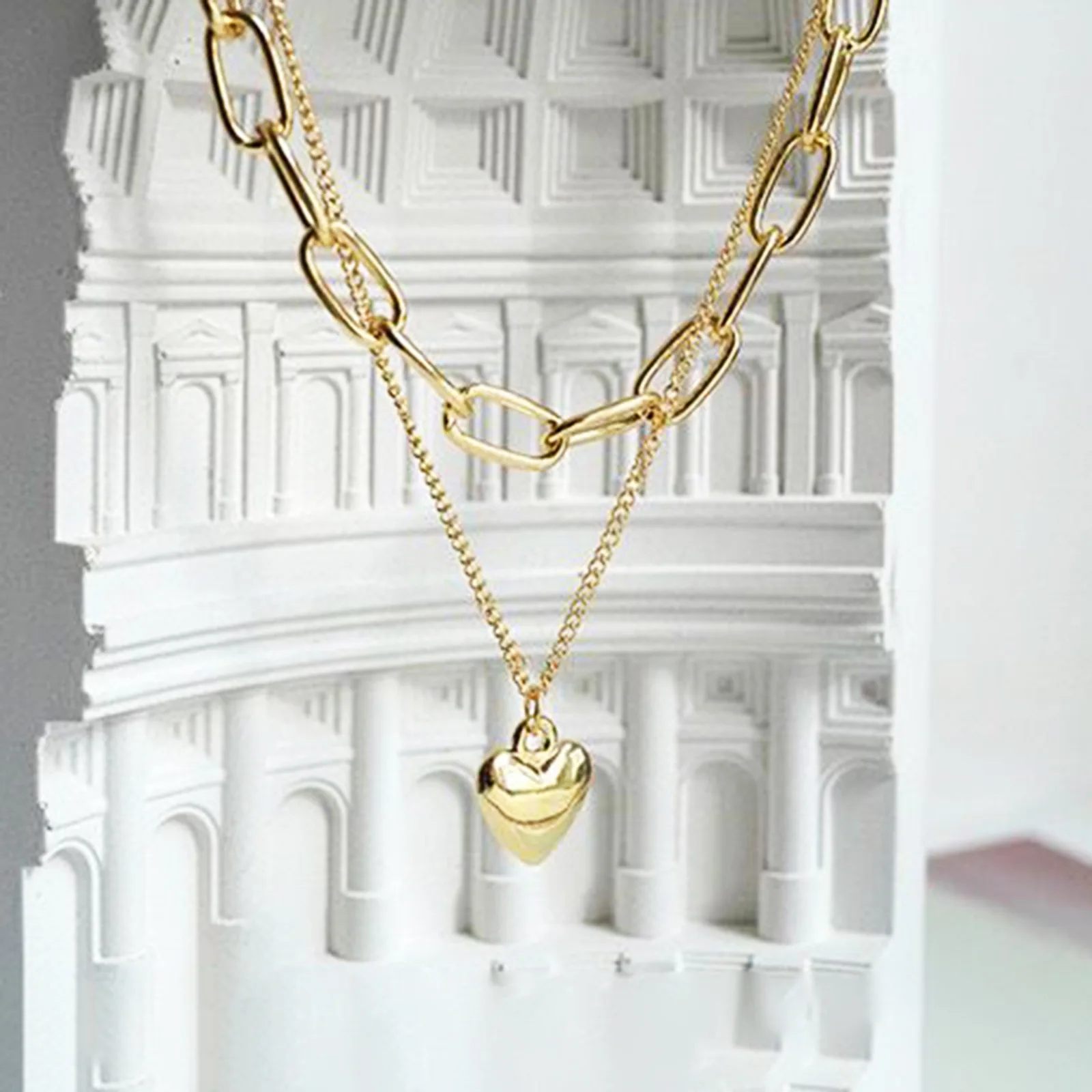 قلادات ذهبية على شكل قلب للنساء - سلسلة قابلة للتعديل - إكسسوار سترة من الفولاذ المقاوم للصدأ على شكل قلب مزدوج الطبقات #4