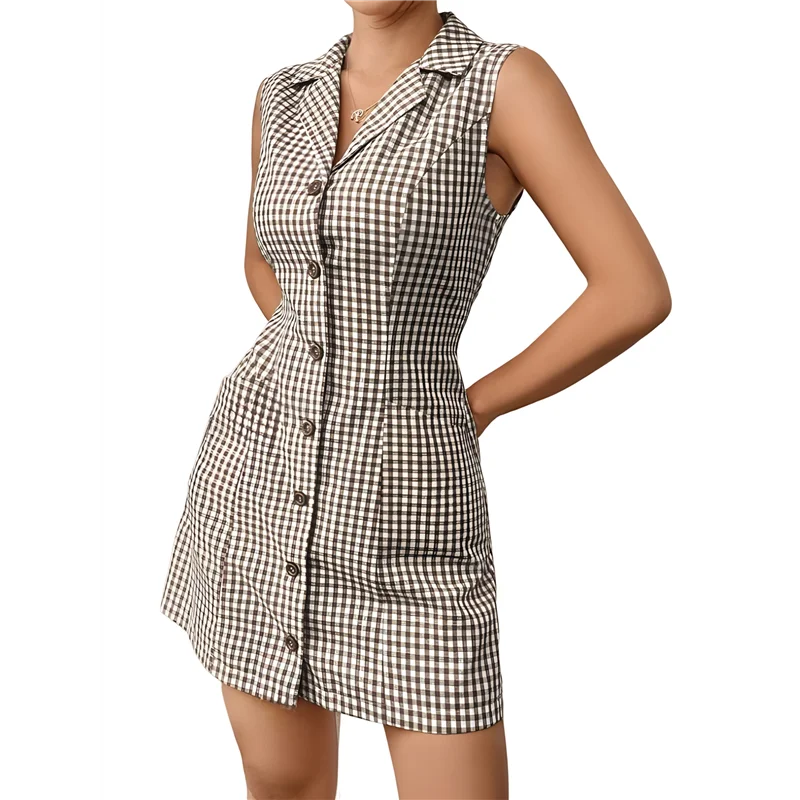 AOAO-robes courtes boutonnées pour femmes, robe chemise trapèze sans manches avec poche