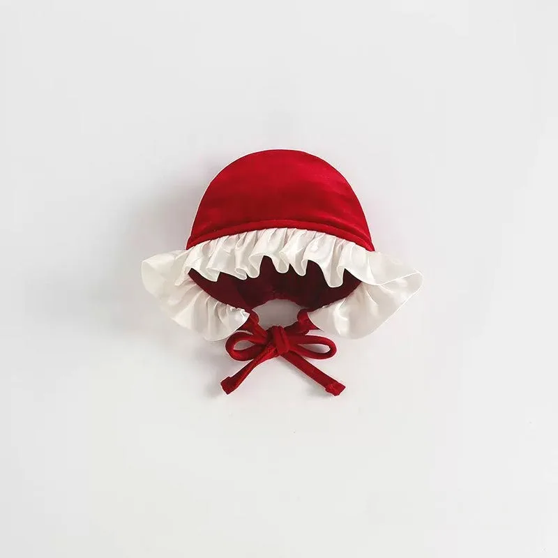 Rich Red Velvet Baby Palace Dress Hat - Festive for Christmas/New Year/Baptism, Princess-style Elegant for Toddlers.