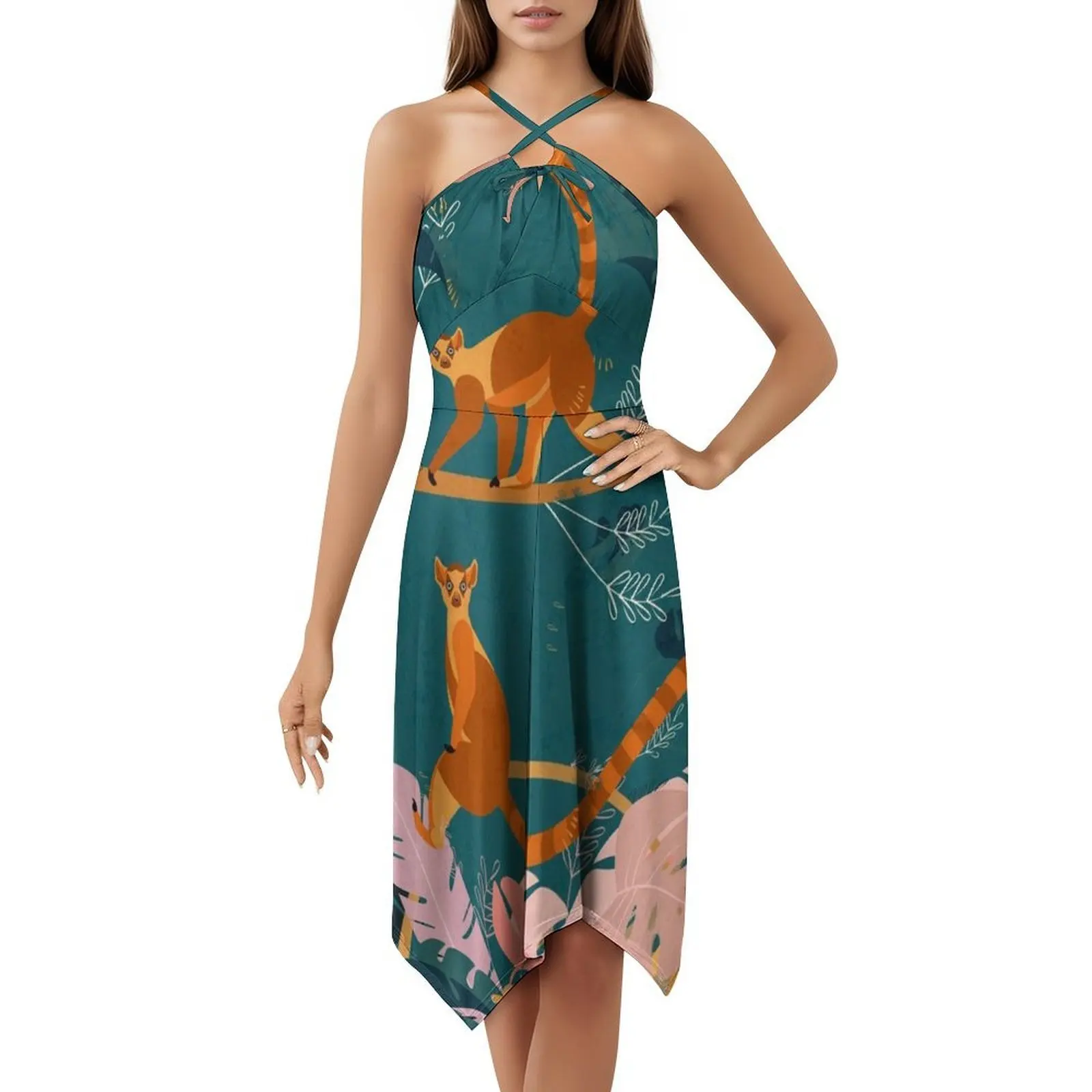 Lemuri nella giungla Abito stile coreano da donna Elegante abito casual per feste o da indossare ogni giorno Lemurs Lemur Monkey Monkeys