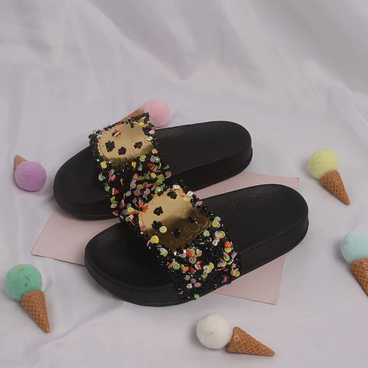2026 New Summer Kids One-band Slippers Cute Cat Fruit Rhinestone Design Non Slip Comfort Wear-resistant Soft Sole Girls Slides - view 2