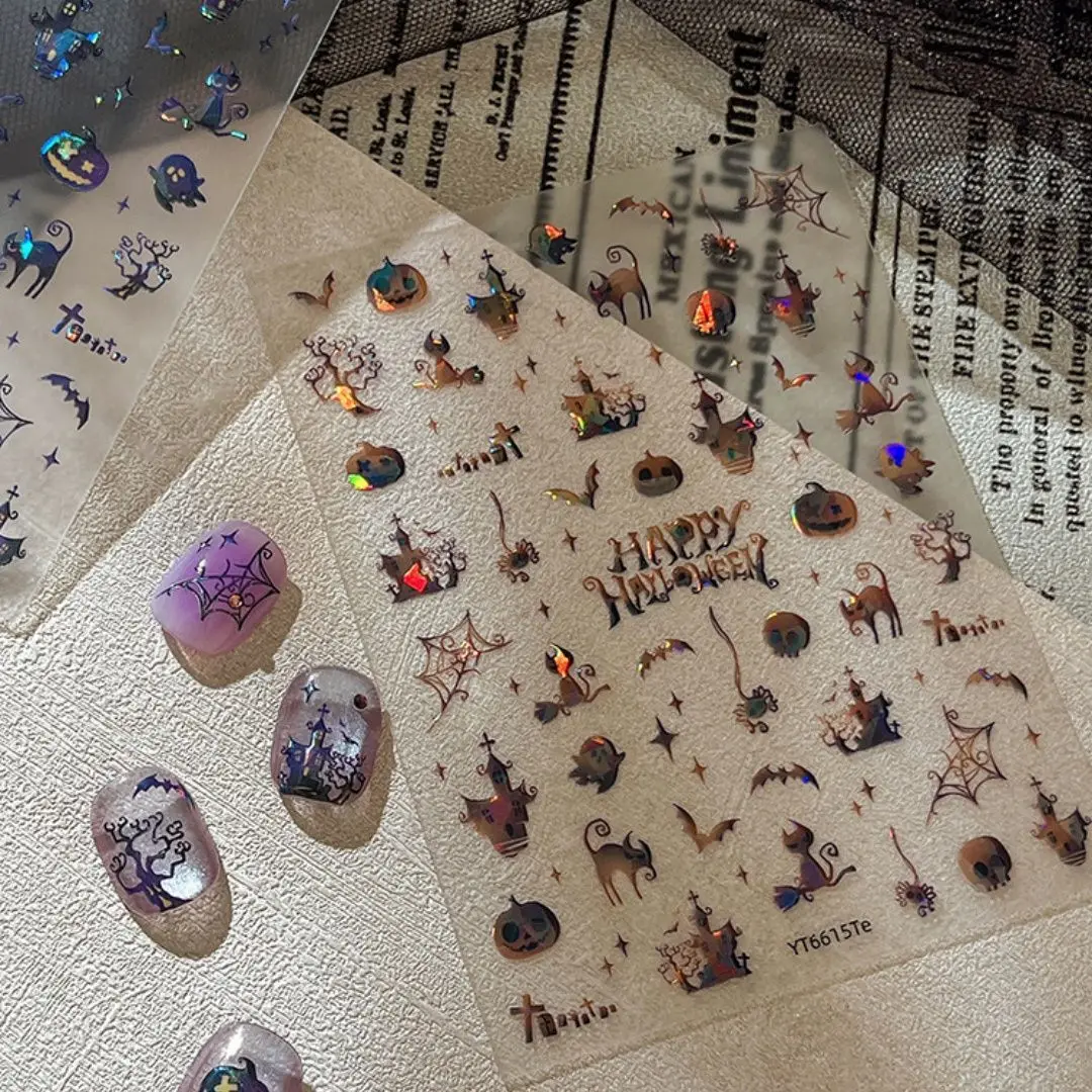 ملصقات الهالوين لمسمار شبح اليقطين القلعة الصليب الخفافيش القط الأسود لاصق المتزلجون ديكور طبعة الليزر لتقوم بها بنفسك مسمار الفن صائق #3