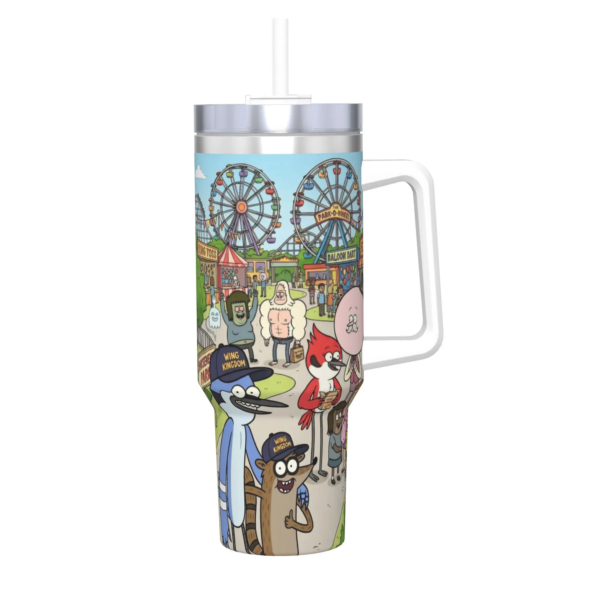 Regulars Show Cartoon Character Tumbler With Straw  Stainless Steel Travel Mug Double Wall Vacuum Insulated for Cold Or Hot 40oz