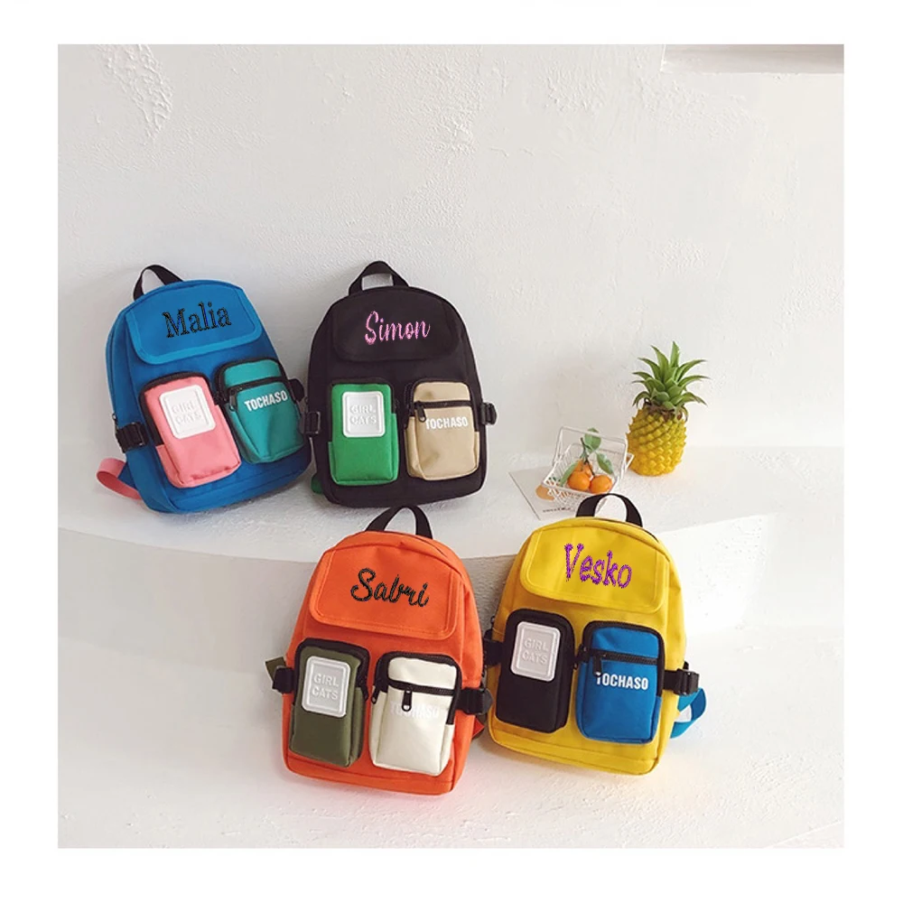 子供のためのパーソナライズされたバックパック,旅行バッグ,刺embroidery,対照的な色,ファッショナブルな名前のギフト,新しい,トレンディ