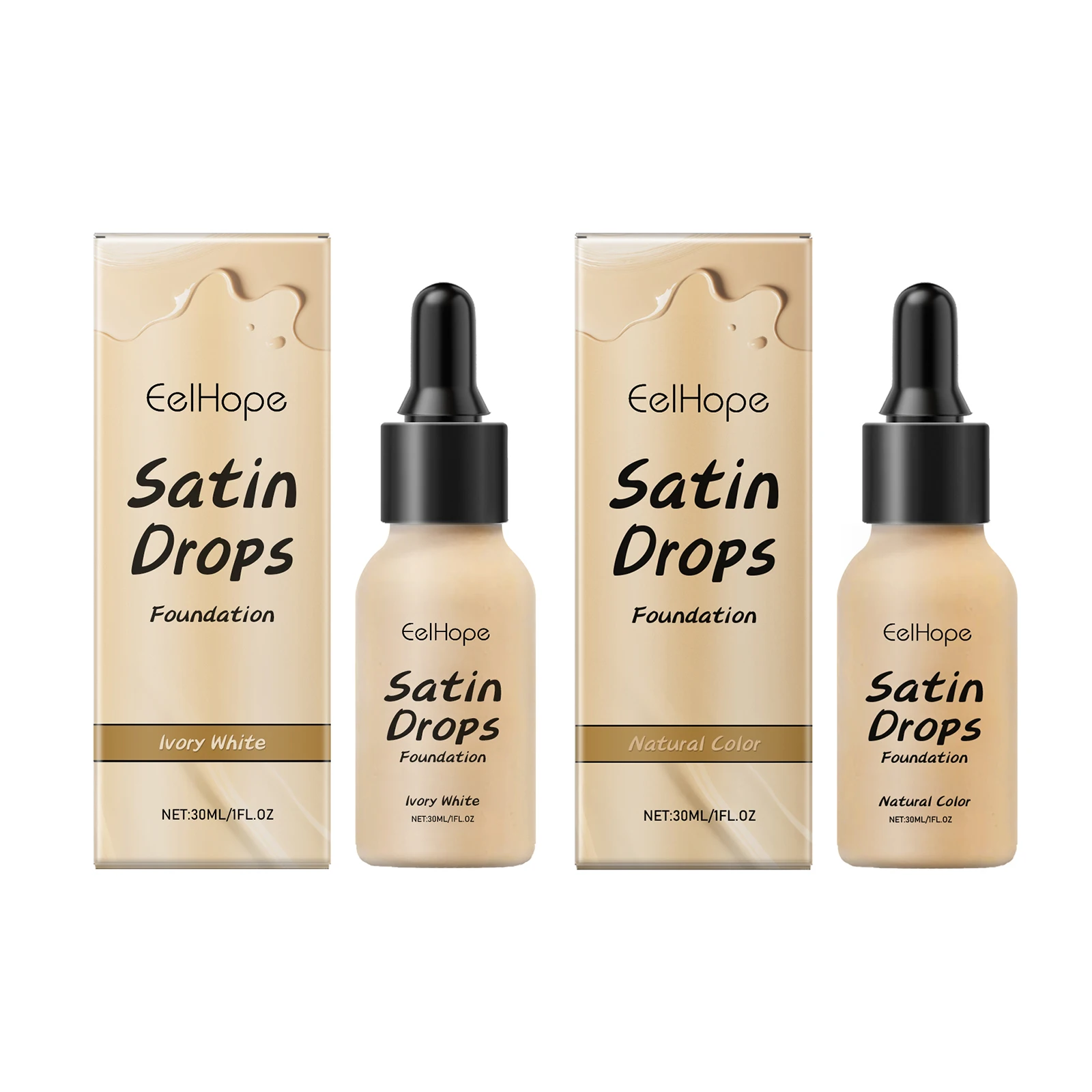 EELHOPE Satin Drops Foundation Moisturizing Hides Wrinkles Lines Hydrating Color Longwearing Waterproof Makeup Base Concealer