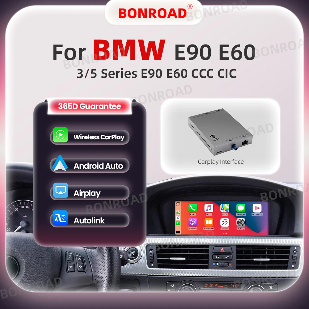BONROAD Draadloze CarPlay Interface Module voor BMW 3-serie E90 E91 E92 E93 5-serie E60 E61 E62 E63 E64 CCC CIC Android Auto - afbeelding 2
