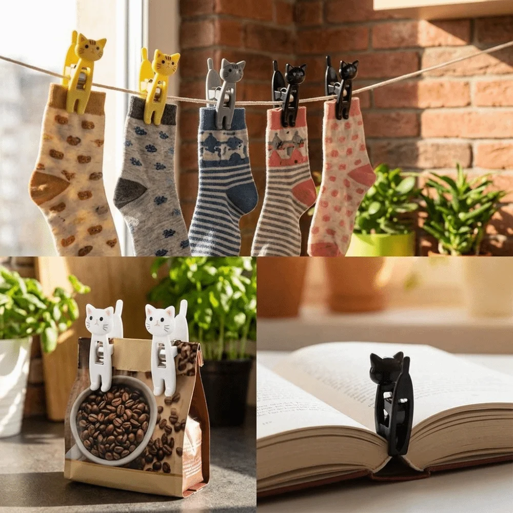 6Pcs Plastic Cute Windproof Clips Cartoon Shape Multi Color Sealing Clips Lightweight Small Size Cartoon Clips