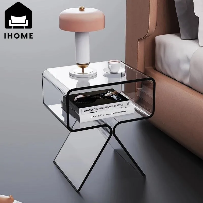 IHOME Creative Acrylic Small Side Table Modern Simple Sofa Corner Table Bedroom Side Cabinet Side Window Small Table New 2024