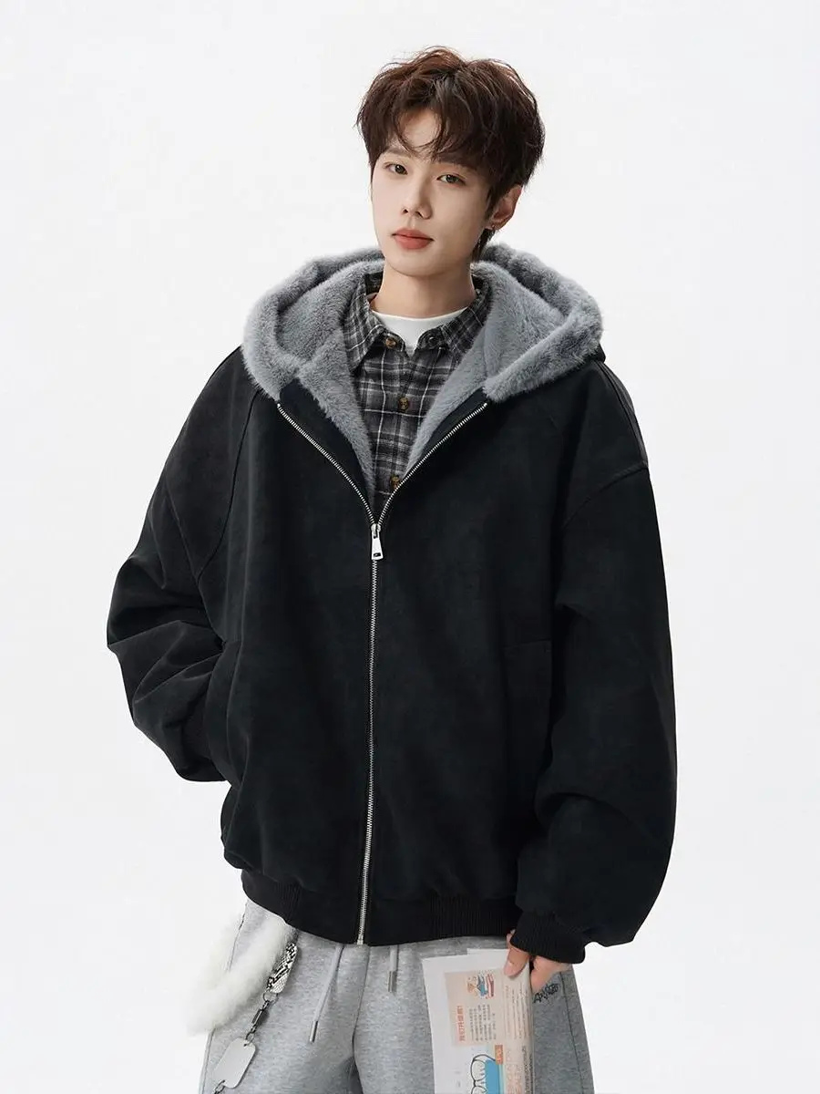 

Мужское зимнее пальто из хлопка с капюшоном American Sle Thiened, брендовое деконструированное пальто High Street, теплая кожаная куртка для пар...