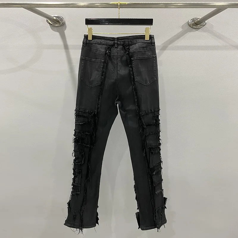 24ss Rick Pants for Men Jeans for Women Baggy Y2k Streetwear Washed Micro-stretch Waxed Pants