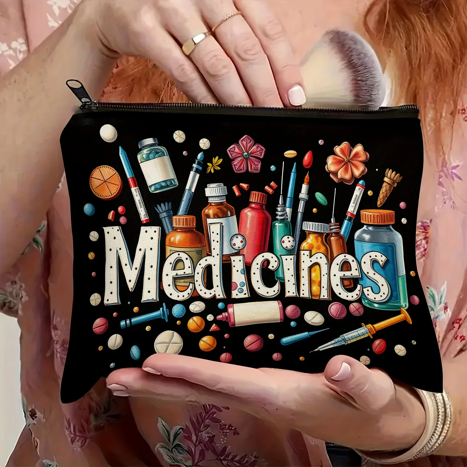 Fashionable Medicine Cosmetic Bag Design, Durable Fade-Resistant Cosmetic Bag with Zipper Closure, Pencils Or Snacks,