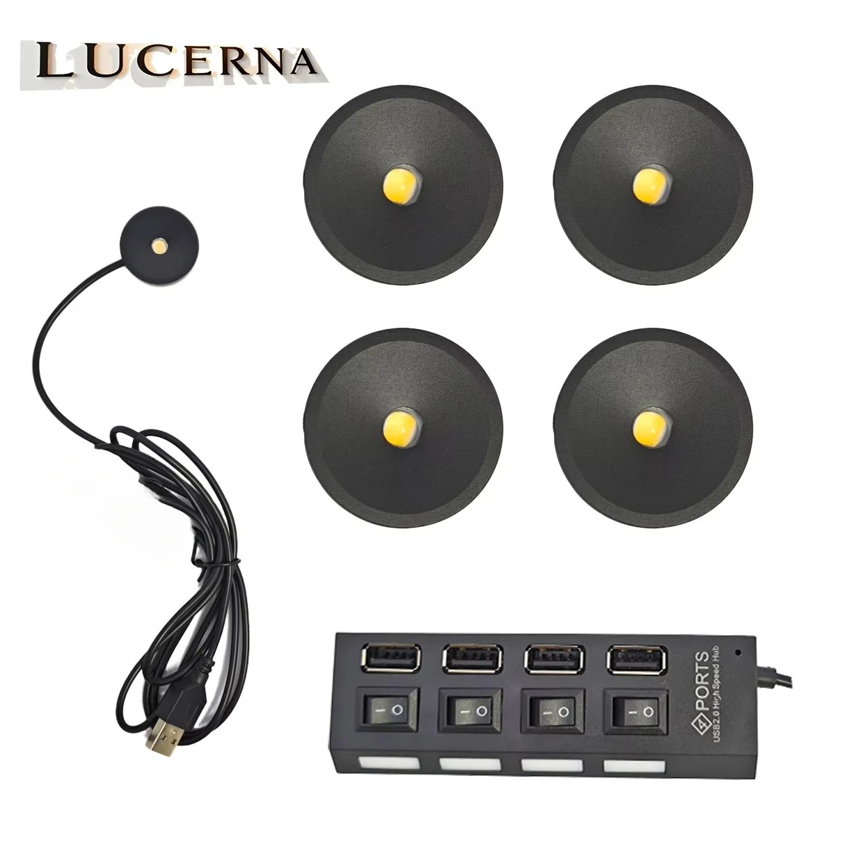 0.5W DC5V Mini LED Flat Furniture Light Small Surface Installation USB Ultra-Flat Kit Cabinet Shelf Display Spotlight with Hub