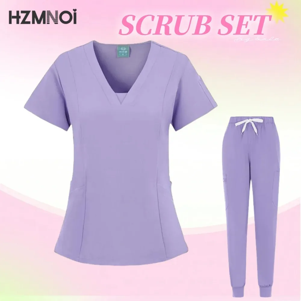 Trajes de Jogger multicolor, uniformes médicos de enfermería, Tops de manga corta con cuello en V, pantalones de bolsillo, conjunto de ropa médica clínica