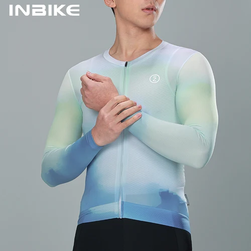 INBIKE-Camiseta de ciclismo profesional para hombre, camiseta de ciclismo de manga larga con cremallera completa, camiseta transpirable para ciclismo de montaña con 3 bolsillos