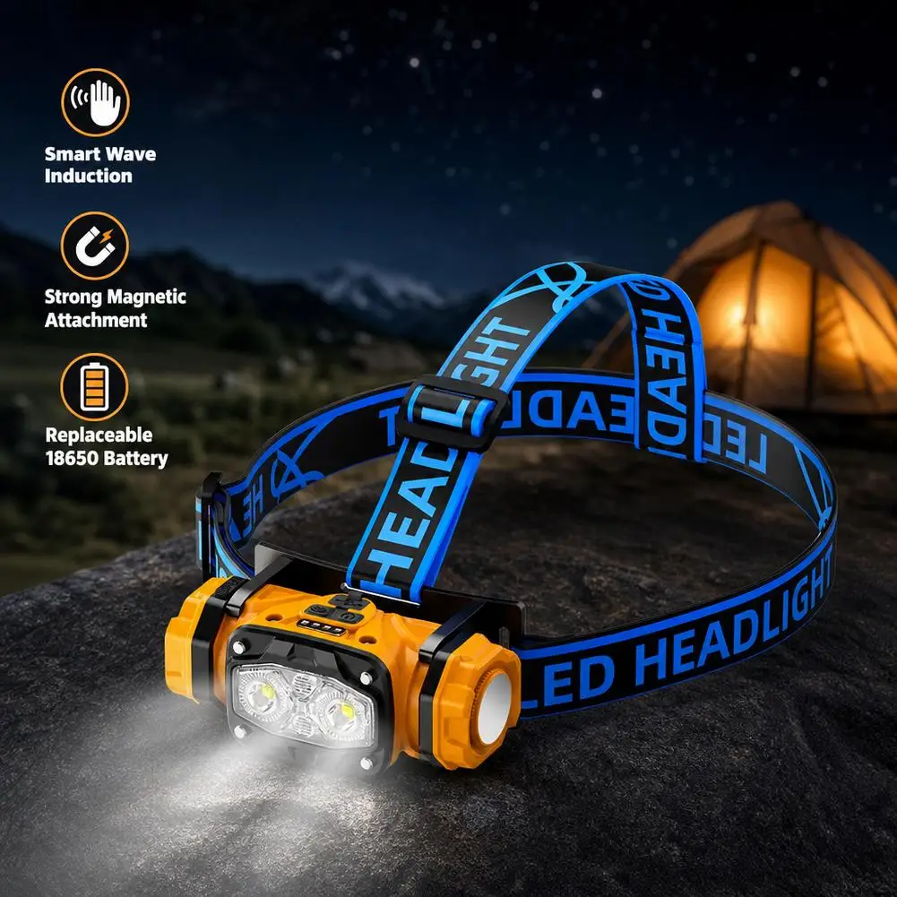 4.4W Mini Waterproof LED Headlamp Rechargeable 6-Mode Head Torch For Camping Hunting Fishing Running