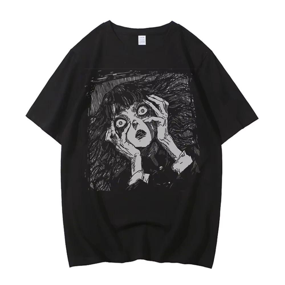 Junji Ito T-Shirt für Männer Punk Hip-Hop Tees Hochwertige Baumwolle Lässiges Anime-Grafik Unisex Kurzarm Sommer Streetwear Horror – Detail 5