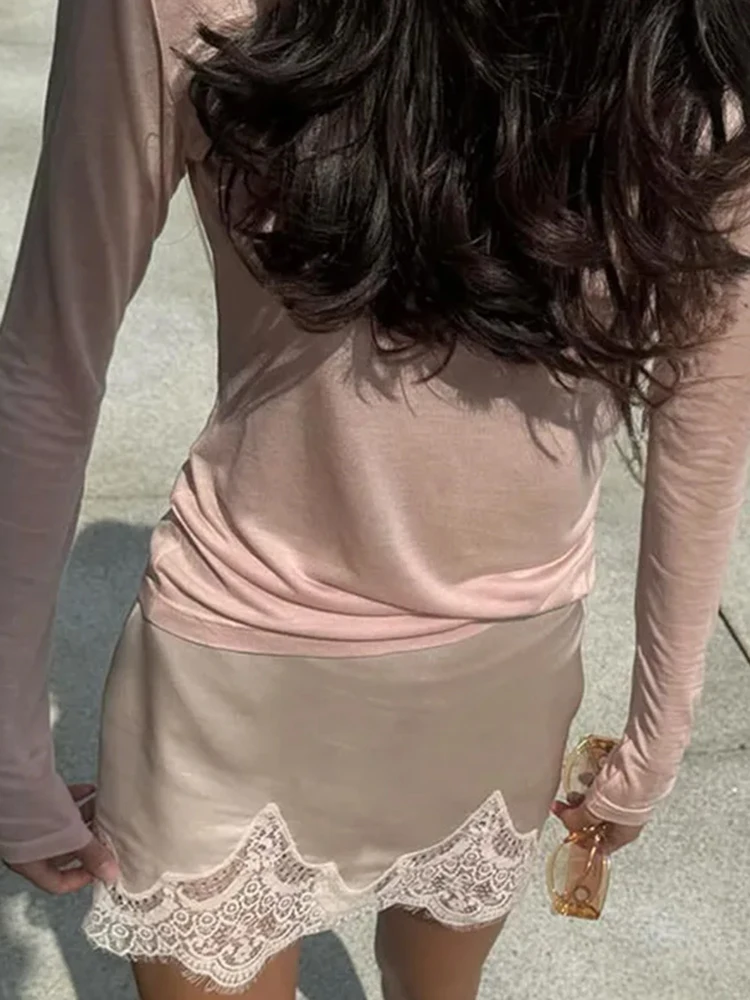 

Женская атласная кружевная юбка с высокой талией, мини-трапеция, короткая летняя осенняя элегантная уличная одежда, женские модные юбки