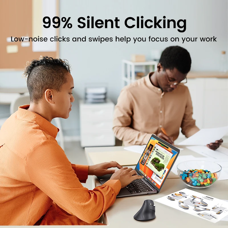 UGREEN Pionowa mysz Bezprzewodowa Bluetooth5.0 2.4G Ergonomiczna 4000 DPI 6 przycisków wyciszania do tabletów MacBook Laptopy Komputer PC Myszy — zdjęcie 5
