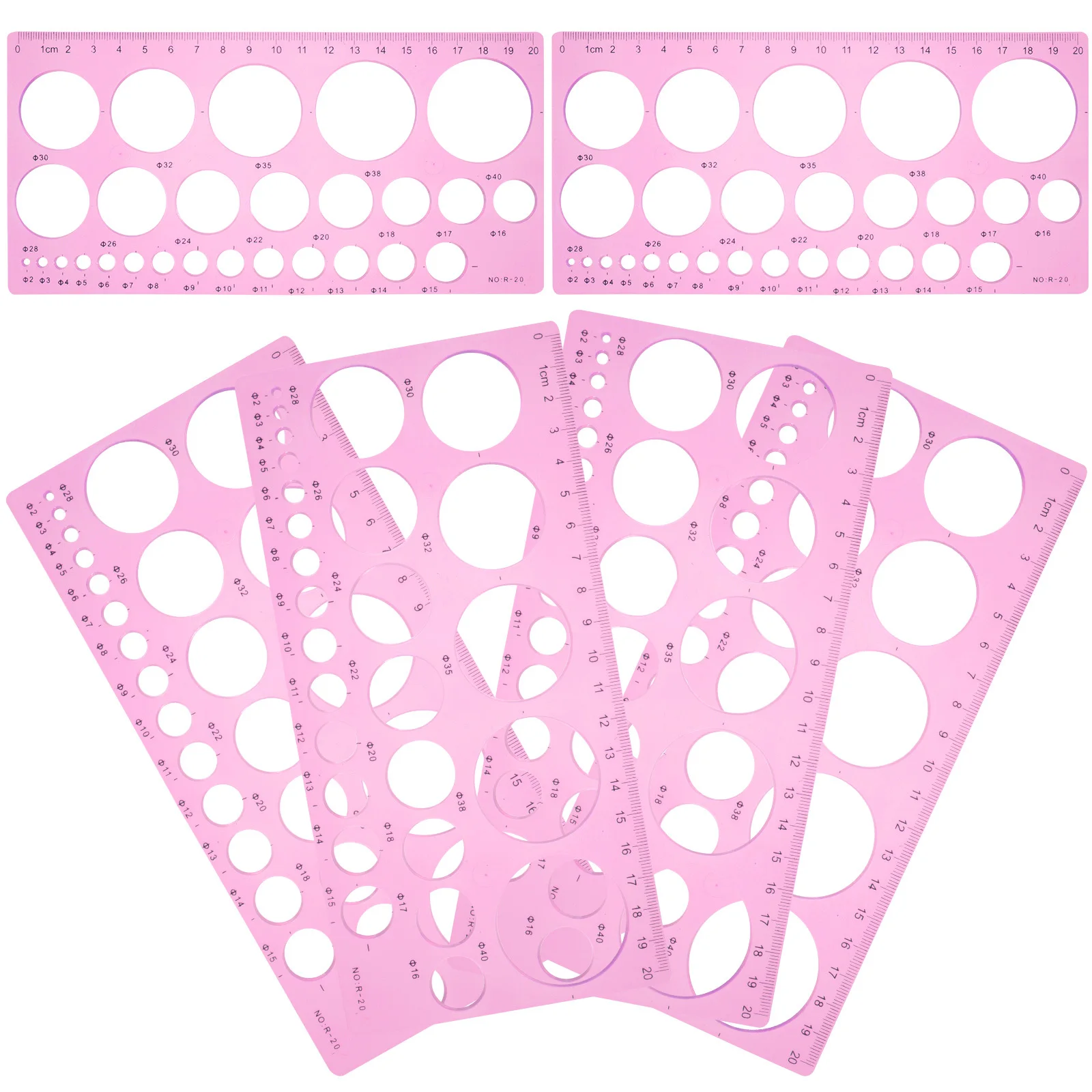 6pcs Circle Hole Ruler Tool Geometric Drawing Template Lightweight Plastic Measuring Ruler For Students Architects Art Design