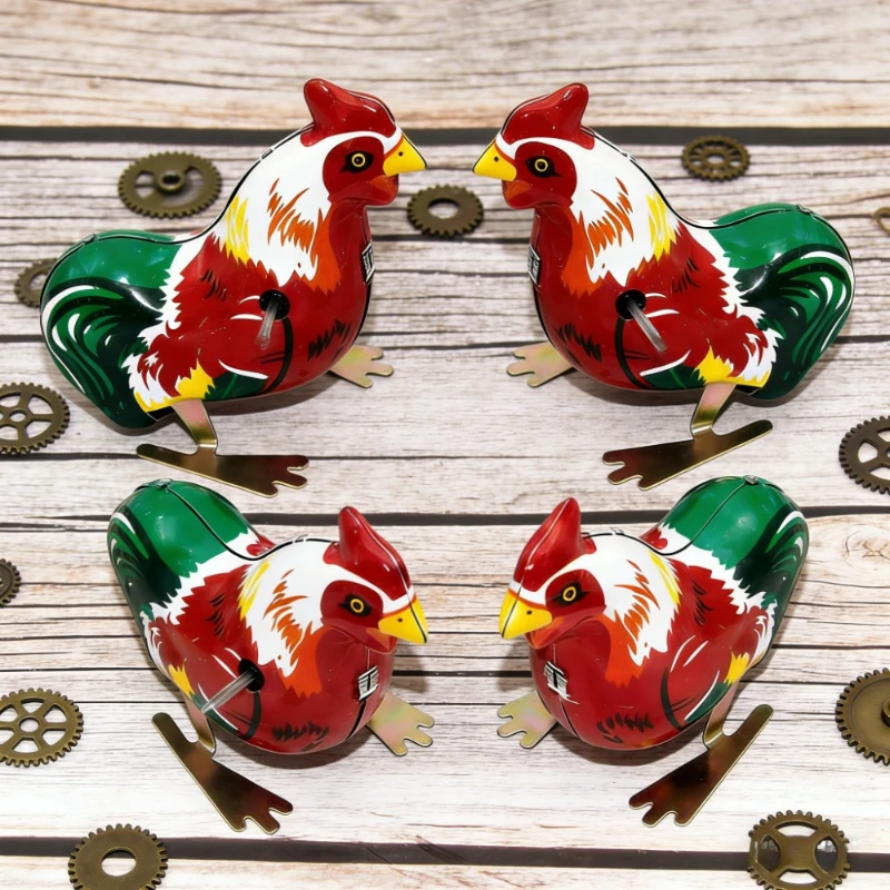 4pcs Cuckoo Chickens, Nostalgic Wind-Up Tin Rooster, Memory Tin Rooster, Interesting Competition Tin Rooster