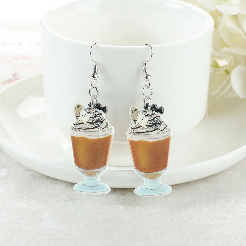 1 Pair Halloween Pumpkin Drop Earrings Acrylic Ghost Candy Cake Cannibal flower And Dog Flatback Jewelry Holiday Birthday Gifts image 2