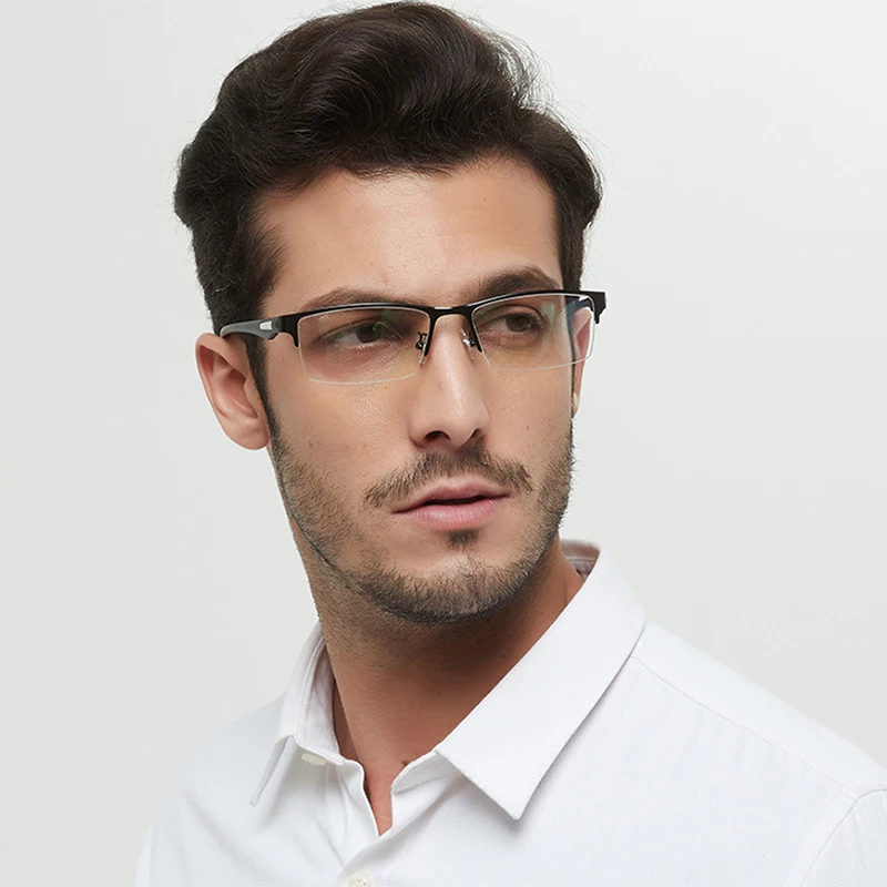 TR90 Progressive Photochromic Reading Glasses Men's far and Near Dual-use Multi-Focus Business glasses half-frame Anti-blue Ray