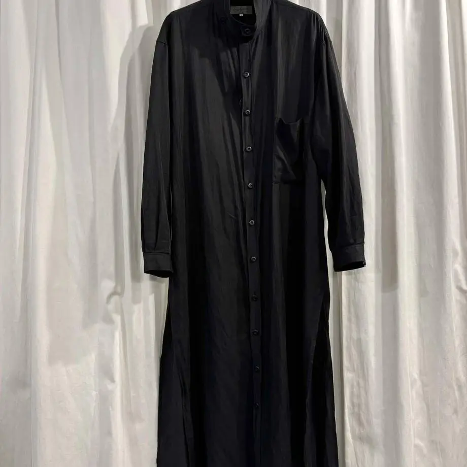 TOP-YAMAMOTO ® Japanese commuter style long shirt dress for women, loose black button dress