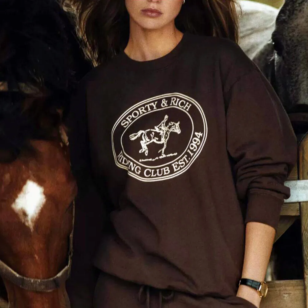 

Осень 202, толстовки оверсайз с принтом в винтажном стиле, женские хлопковые пуловеры с круглым вырезом, модные джемперы 90-х годов