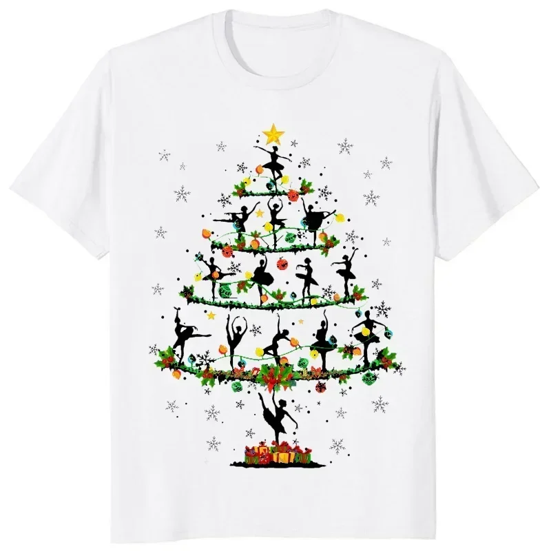 Christmas Trees Ballet Dancer Printed Girl Black T Shirt Kawaii Gymnastics Dance Lover Gift Tee Shirt Femme Custom T-shirt