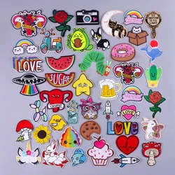 Cartoon Animal Cat Applique Iron On Patches On Kids Clothes Fruit Food Embroidered Patches For Clothing Stickers Cute Badges DIY