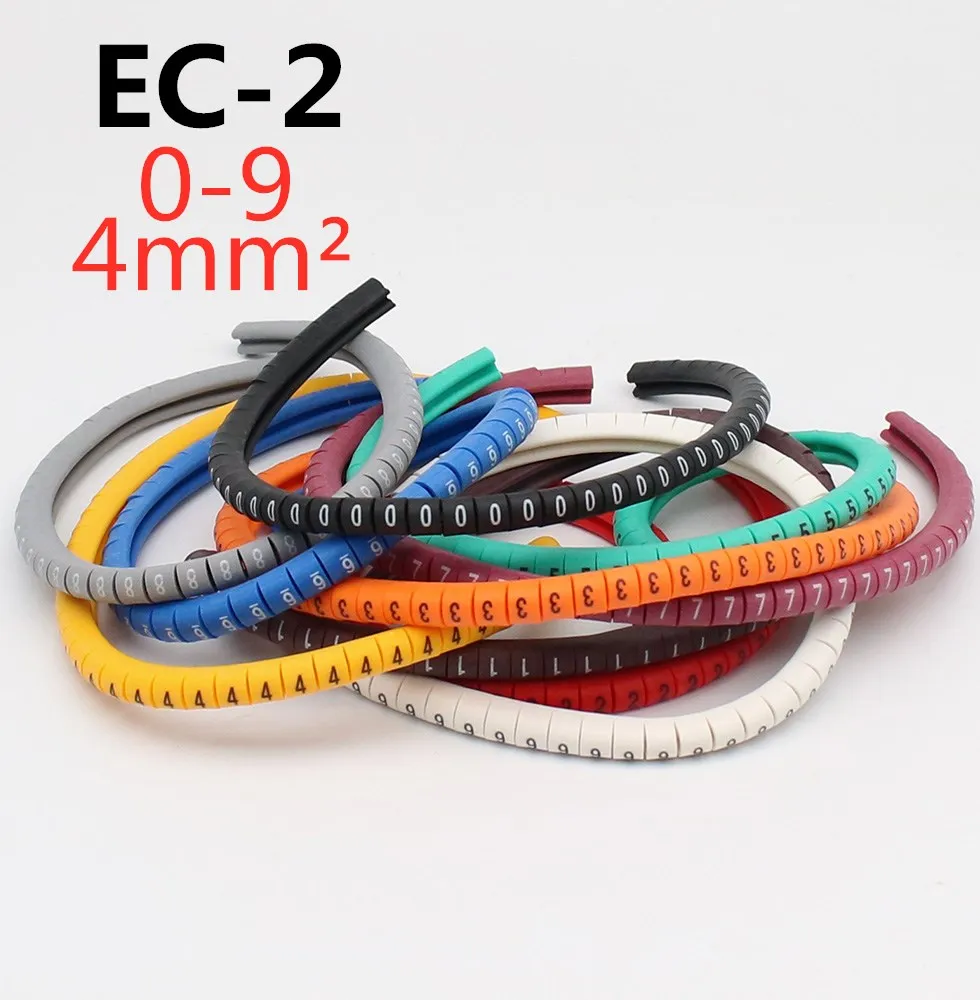 500PCS EC-2 Cable Wire Marker 0 to 9 For Cable Size 4 sqmm Colored