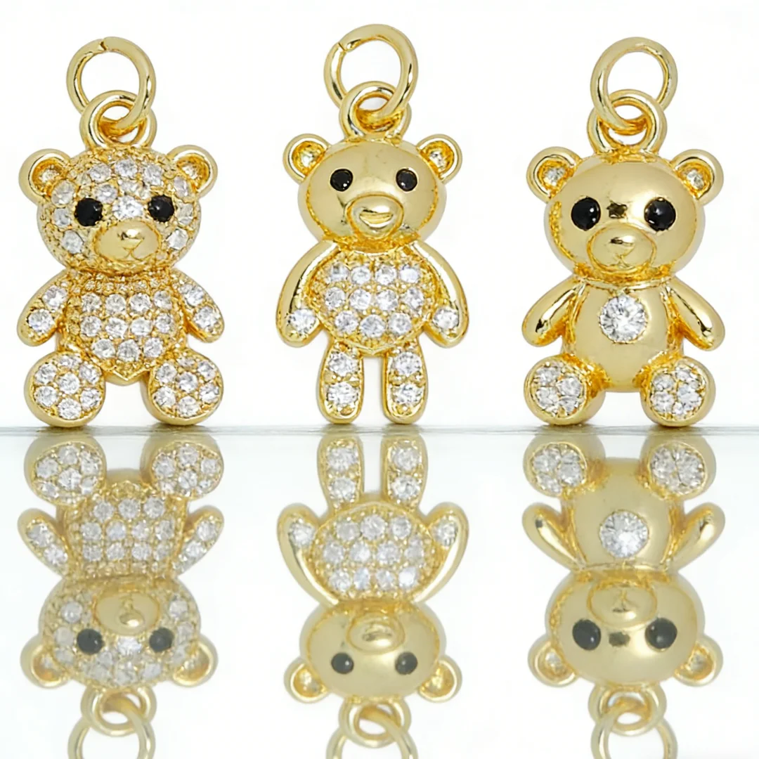5Pcs Pendants Bear Shiny Charms Gold Plated Inlay Zircon DIY Jewelry Making Accessories for Necklace Bracelet Craft Women Men