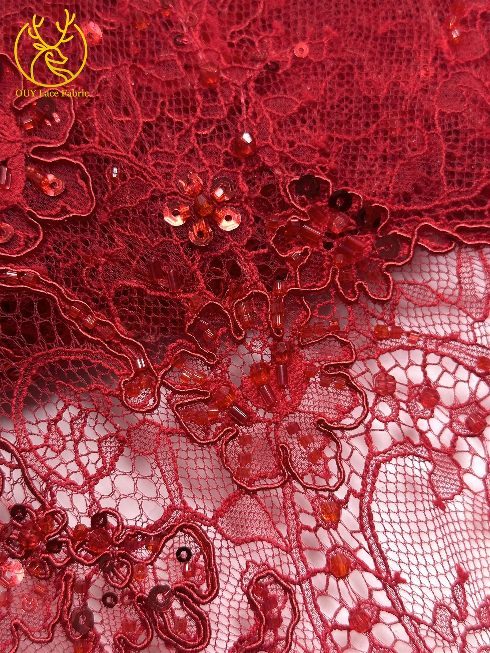 Hochwertiger Afrikanischer Pailletten-Spitzenstoff in Marineblau, Französischer Nigerianischer Perlen-Spitzenstoff, Ideal für Partykleider und Abendkleider – Detail 16
