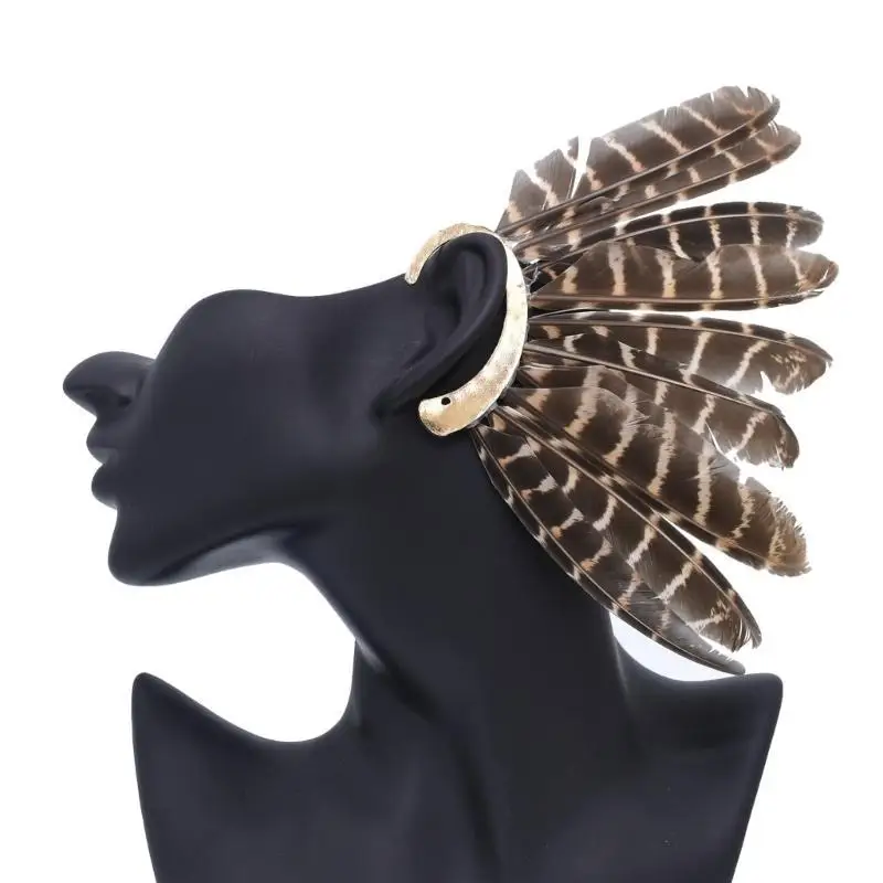 

652F Feathered Ear Earrings Light Weight Ear Clip Earrings Long Feathered Ear Cuff Earrings for Women Daily and Party Wear