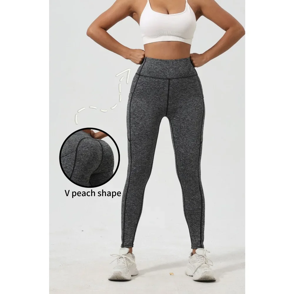 Women High Waist Butt Lifting Pocket Leggings Elastic Skin-Friendly Tight Base Pants Fitness Gym Running Casual Daily Streetwear