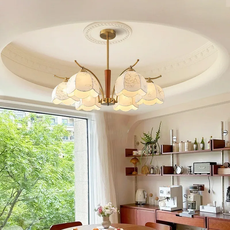 French retro living room main chandelier wabi sandy wind American medieval atmosphere printing fabric bedroom study dining