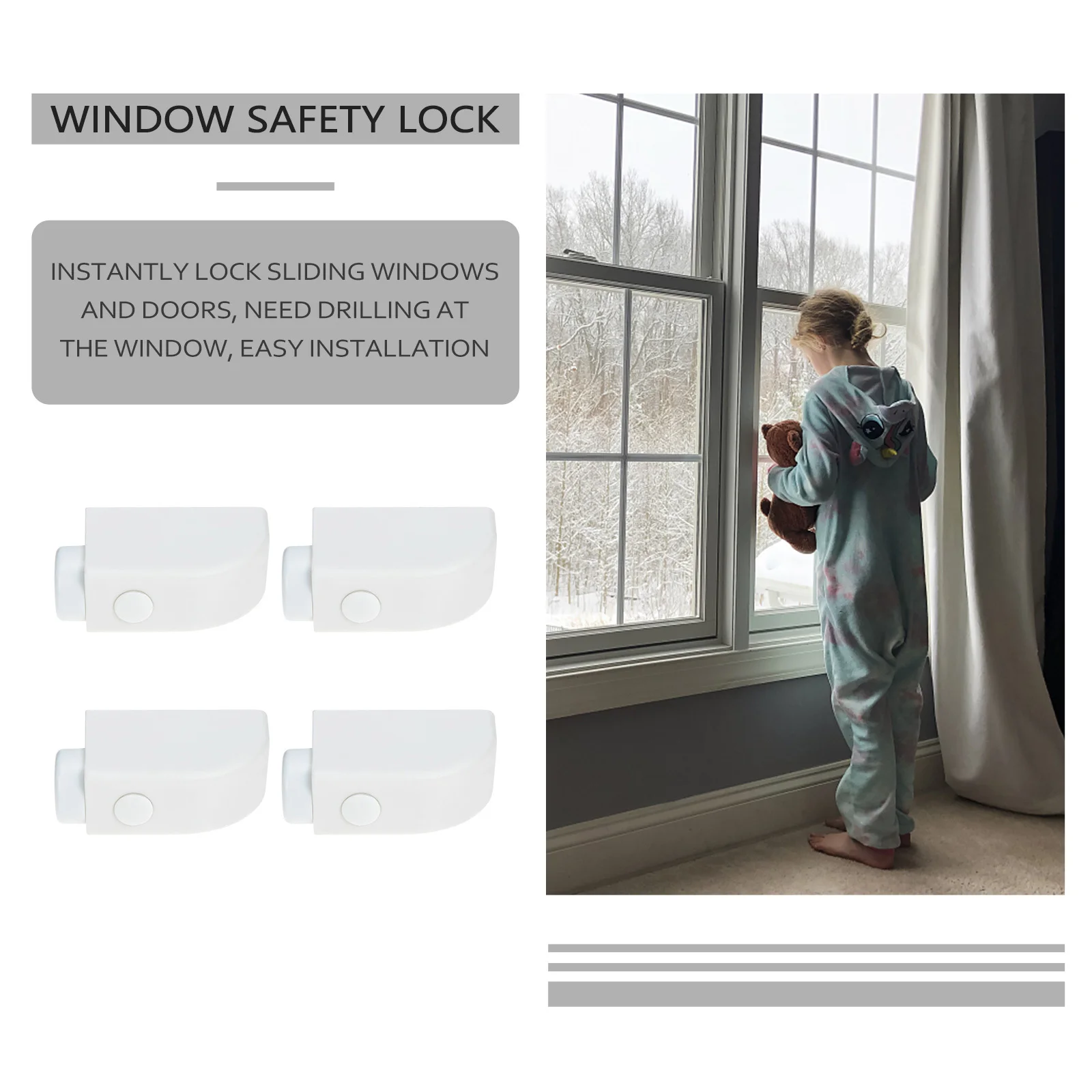 

4pcs Sash Stopper Sliding Safety Lock Childproof Ventilation Durable Easy Install Drilling Required Door Window Locks Hardware
