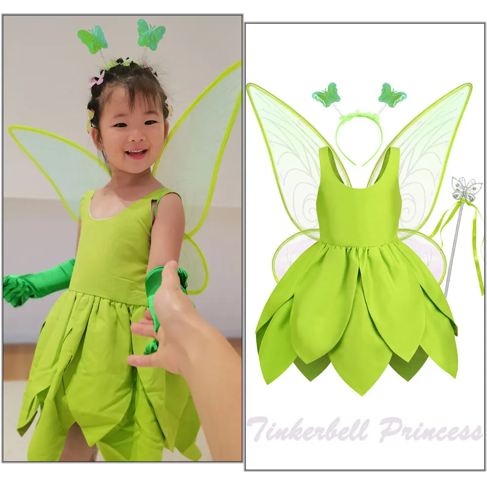 

Christmas Party Baby Girls Princess Tiana Halloween Cosplay Fairy Flower Butterfly Wings Fancy Tinker Bell Dress Costumes
