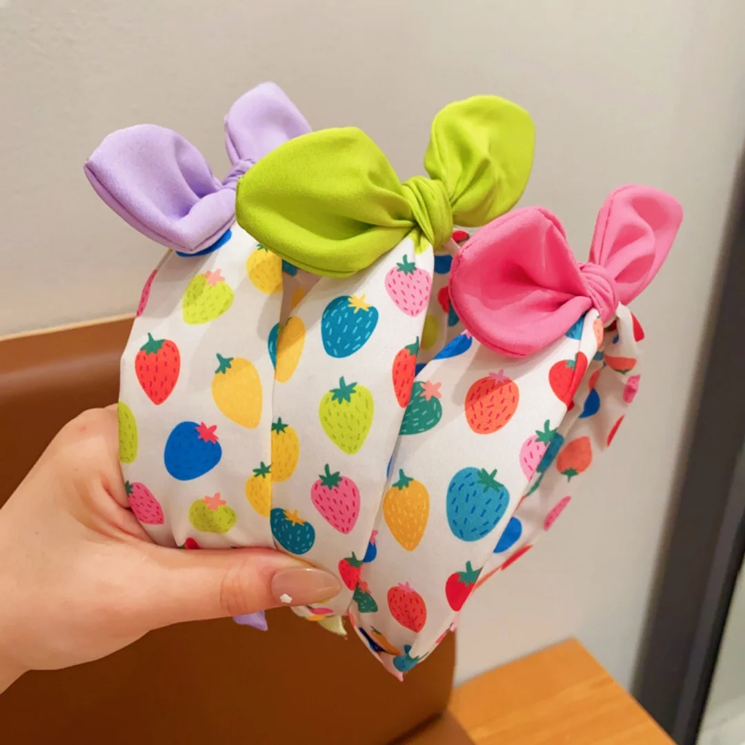 

Летний корейский стиль с кроличьими ушками и бантом на голову, милый тканевый обруч с широкой лентой для волос для девочек - очаровательный детский аксессуар на каждый день