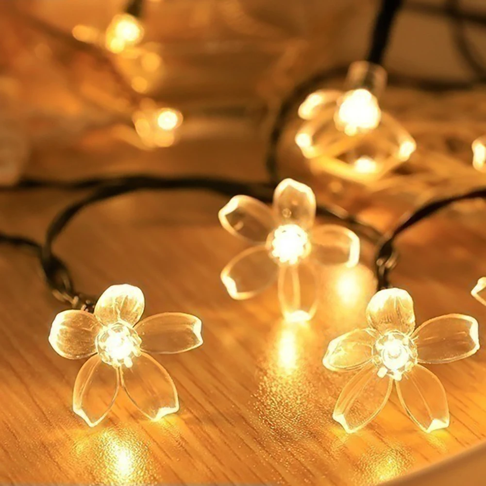 Solar Powered Outdoor Flower String Lights, impermeável, alimentado por bateria, Decoração de festa de casamento, cerca, quintal, 20 LEDs, 30LEDs