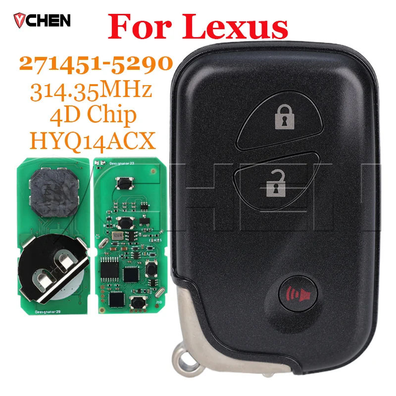 Car Fob Remote Smart Key 271451-5290 for LEXUS RX350 CT200h 314.35MHz FSK 4D Chip FCCID HYQ14ACX TOY48 Blade 3 Buttons Keyless