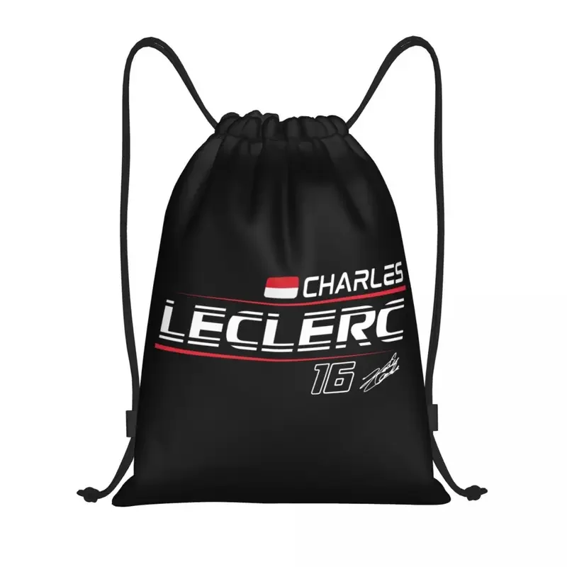 Custom Charles Leclerc 16 Sport Car Race Drawstring Backpack Women Men Gym Sport Sackpack Foldable Training Bag Sack